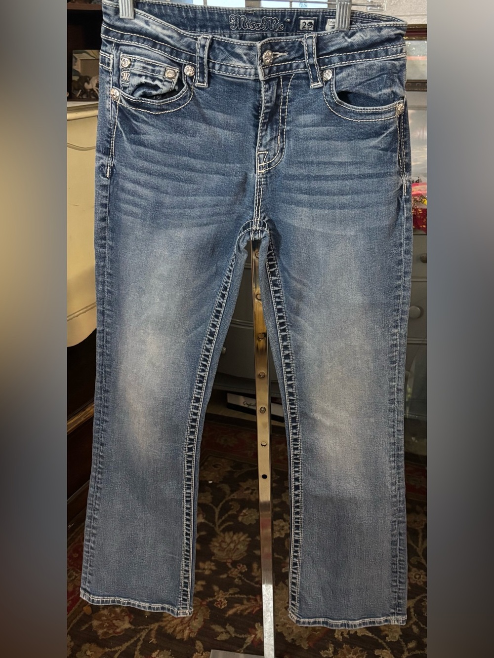 Miss Me Dark Blue Bootcut Jeans with Contrast Stitching
